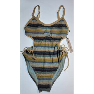 Robin Piccone One Piece Swimsuit Size 8 Chevron Stripe Textured Tie Sides